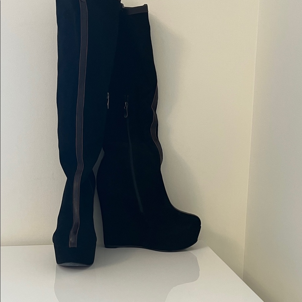 Chic Black Over the Knee Wedge Boots